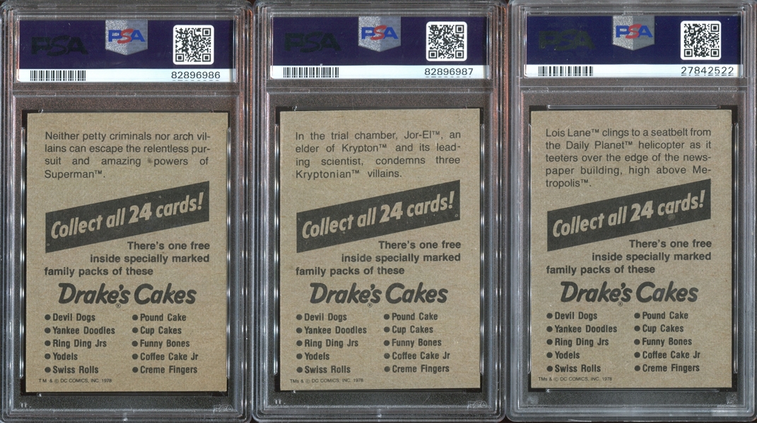 1978 Drake's Cakes Superman-The Movie Near Complete (19/24) PSA-Graded Set