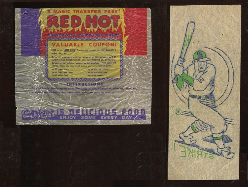 R154 Overland Candy Transfer Pictures Wrapper and Strike Baseball Player Transfer