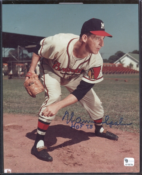 Beautiful Warren Spahn Autographed 8x10 Photo GAI Auth