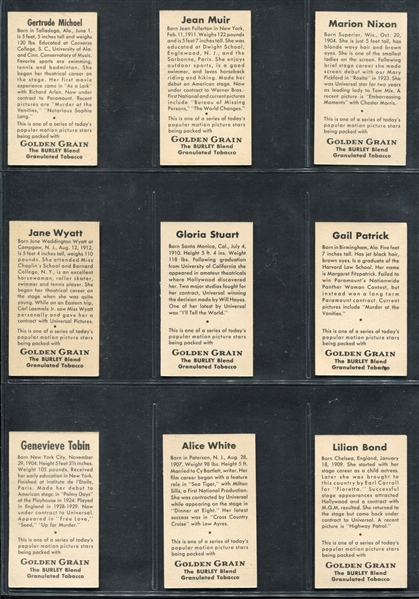 T84 Golden Grain Film Stars Lot of (9) Cards