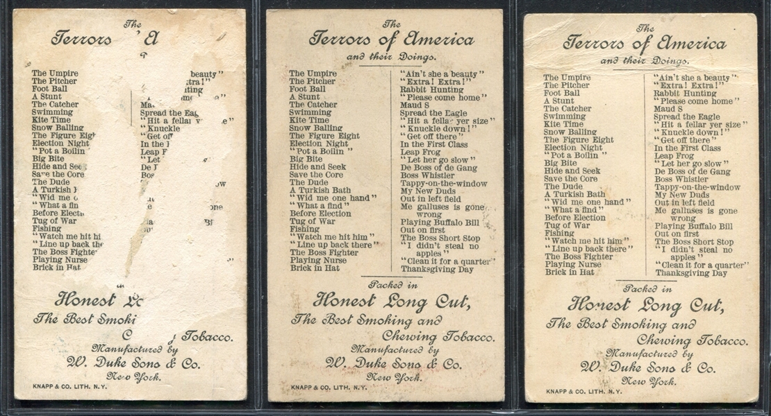 N136 Duke Honest Long Cut Terrors of America Lot of (3) Cards