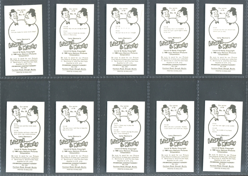 1968 Primrose Confectionery Laurel & Hardy Complete Set of (50) Cards