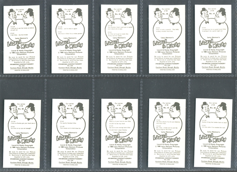 1968 Primrose Confectionery Laurel & Hardy Complete Set of (50) Cards