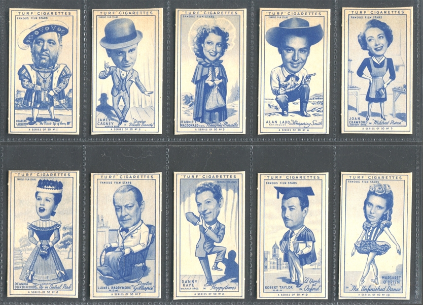 1949 Carreras Turf Famous Film Stars Complete Set of (50) Cards