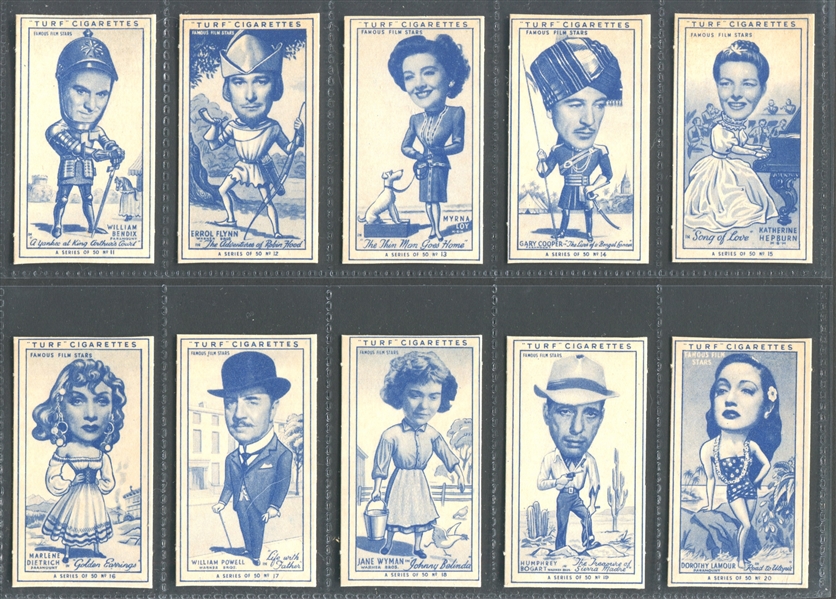 1949 Carreras Turf Famous Film Stars Complete Set of (50) Cards