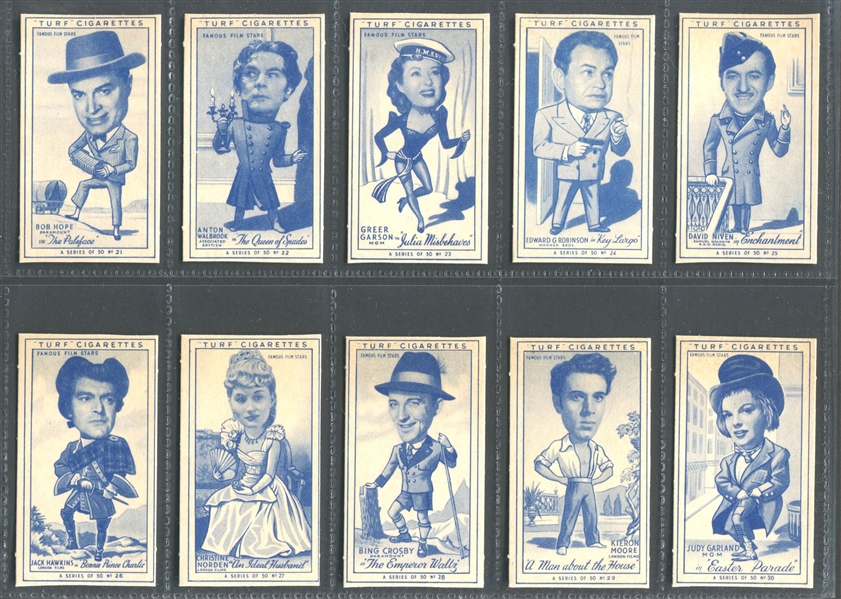 1949 Carreras Turf Famous Film Stars Complete Set of (50) Cards