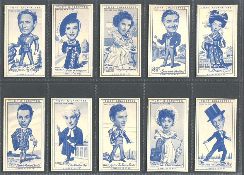 1949 Carreras Turf Famous Film Stars Complete Set of (50) Cards