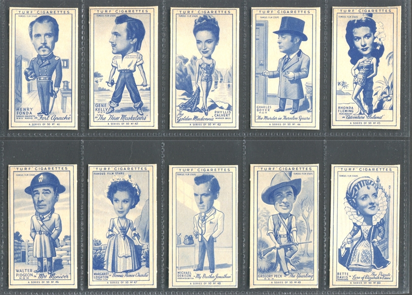 1949 Carreras Turf Famous Film Stars Complete Set of (50) Cards