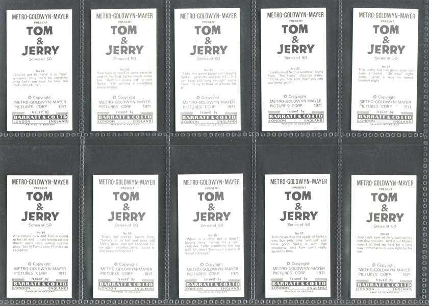 1970 Barratt Tom & Jerry Complete Set of (50) Cards