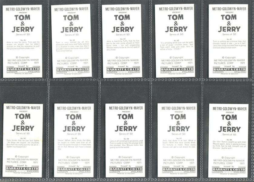 1970 Barratt Tom & Jerry Complete Set of (50) Cards