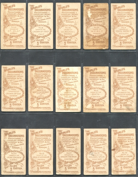 N30 Allen & Ginter World's Decorations Lot of (19) Cards