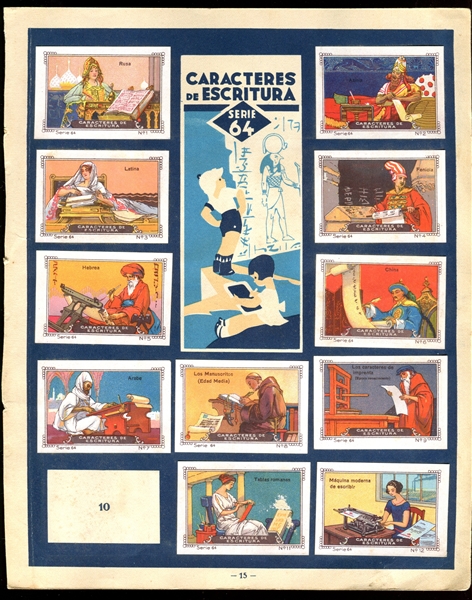 1932 Nestle Pintores Celebres (Painting Celebrities) Album Page with (12) Cards and keys Michaelangelo and Da Vinci