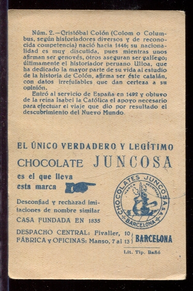 1920's Chocolate Juncosa (Spain) Christopher Columbus