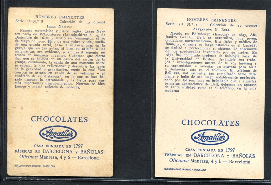 1920's Chocolates Amatlier (Spain) Hombres Eminentes Lot of (6) Cards