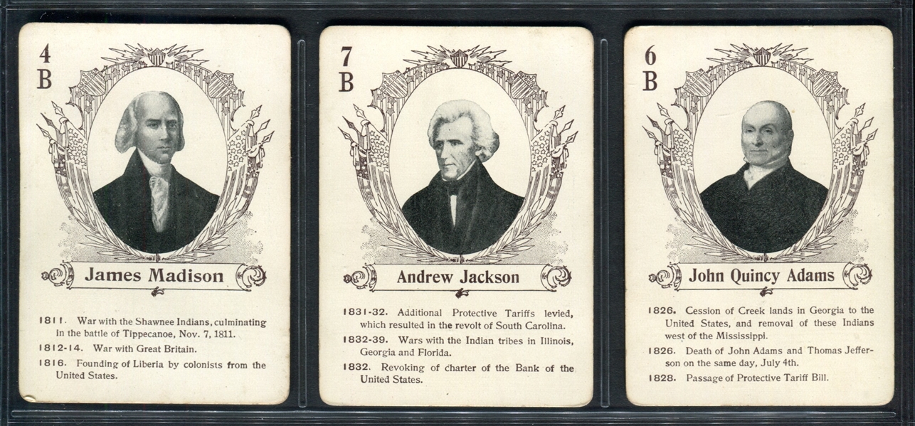 1900 Cincinnati Game Co In the White House Adams, Jackson, Madison President Cards