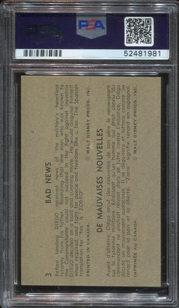 V339-21 Parkhurst Zorro #3 Bad News PSA9 Mint