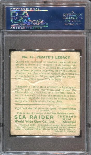 R124 Goudey Gum Sea Raiders #45 Pirate's Legacy (MAP CARD) PSA1 PR