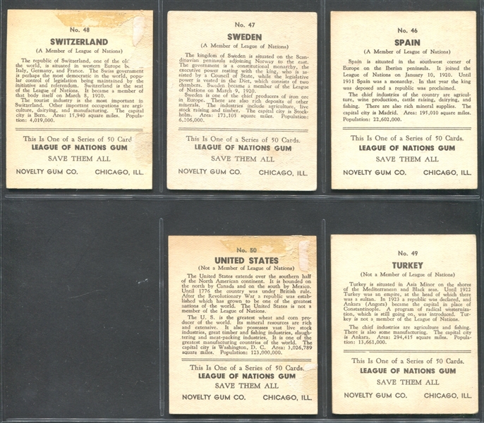 R80 Novelty Gum League of Nations Complete Set of (50) With PSA-Graded