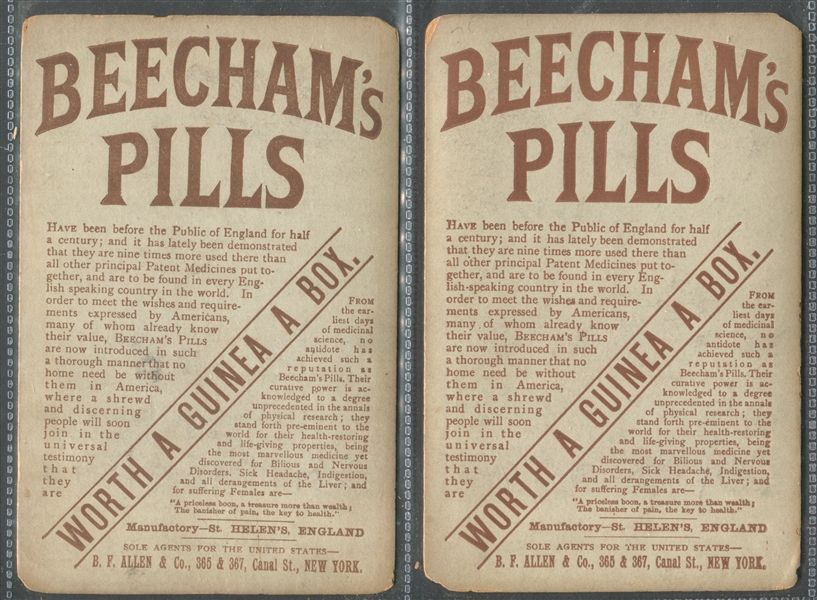 Fantastic Beecham's Pills Cabinet Trade Card Pair of Cleveland/Thurman