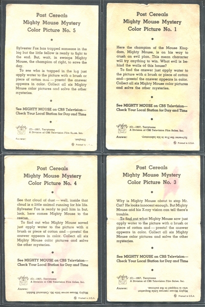 F278-16 Post Cereal Sugar Crisp Mighty Mouse Partial Set of (4/6) Cards