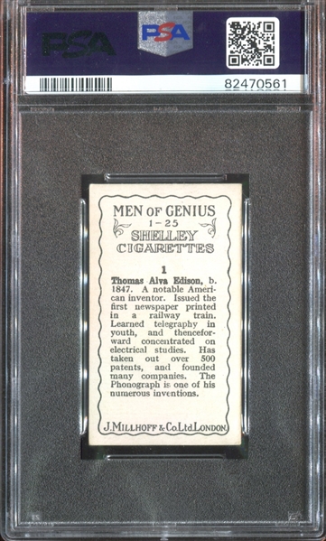 1924 J. Millhoff & Co Men of Genius #1 Thomas Edison PSA4 VG-EX