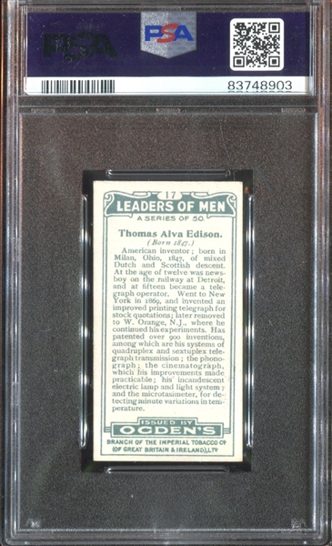 1924 Ogden's Ltd Leaders of Men #17 Thomas Alva Edison PSA7 NM