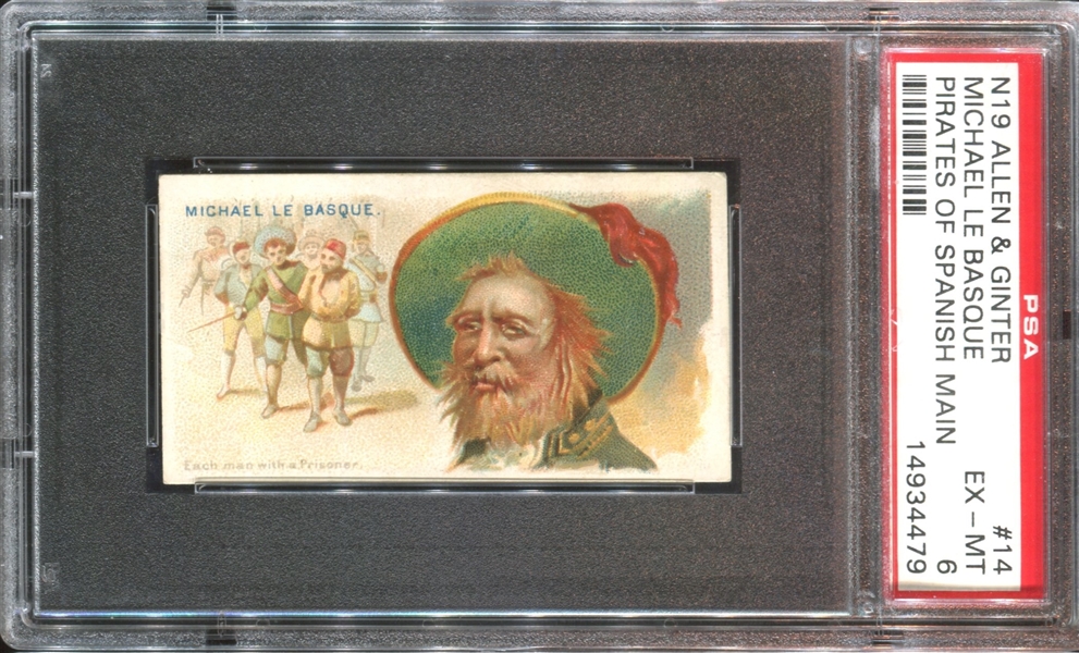 N19 Allen & Ginter Pirates of the Spanish Main #14 Michael Le Basque PSA6 EX-MT