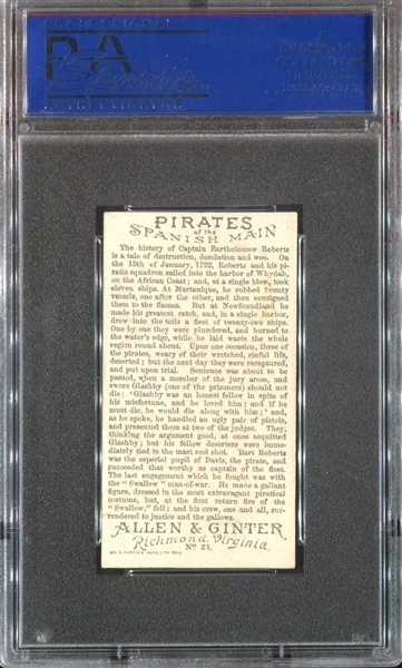 N19 Allen & Ginter Pirates of the Spanish Main #21 Bart Roberts PSA7 NM