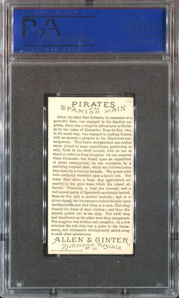 N19 Allen & Ginter Pirates of the Spanish Main #27 Alexander Bras-de-fer PSA6 EX-MT