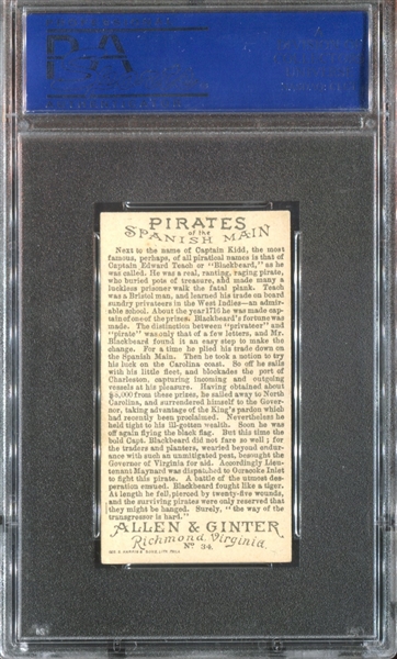 N19 Allen & Ginter Pirates of the Spanish Main #34 Edward Teach (Black Beard) PSA6 EX-MT