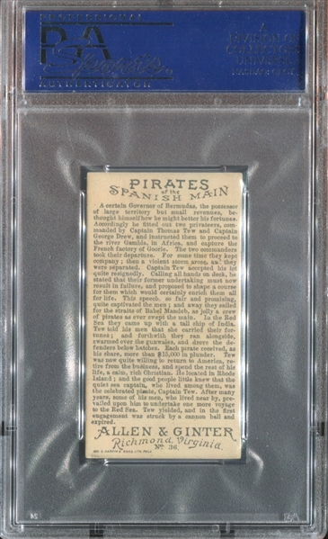 N19 Allen & Ginter Pirates of the Spanish Main #36 Captain Tew PSA5 EX