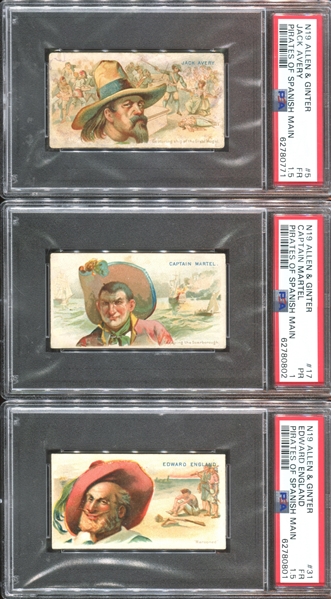 N19 Allen & Ginter Pirates of the Spanish Main Lot of (9) PSA-Graded Cards