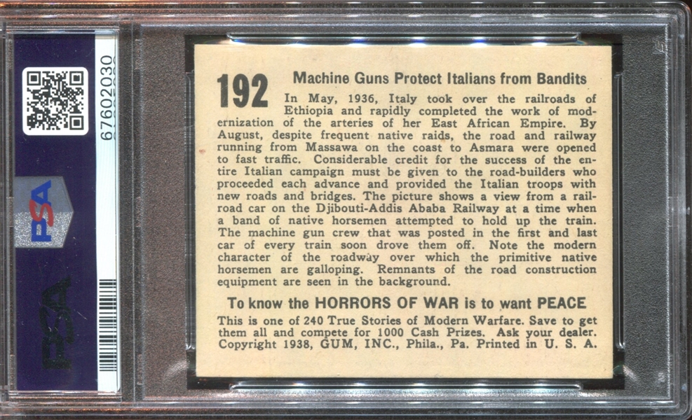 R69 Horrors of War #192 Machine Guns Protect Italians from Bandits PSA5 EX