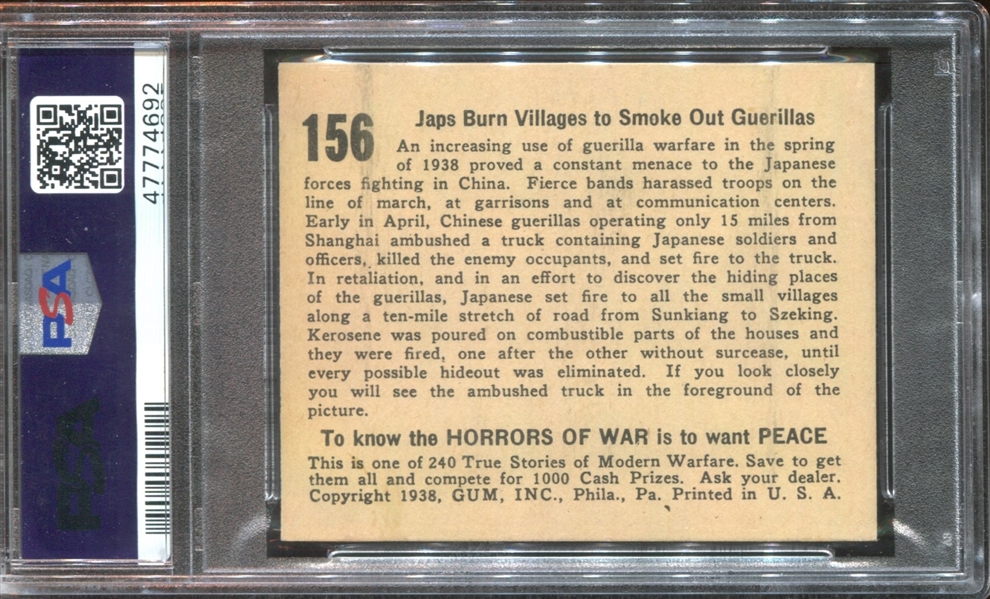 R69 Horrors of War #156 Japs Burn Villages to Smoke Out Guerillas PSA6 EX-MT