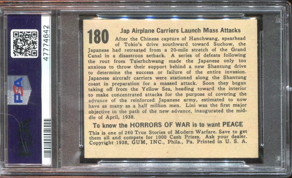 R69 Horrors of War #180 Jap Airplane Carriers Launch Mass Attack PSA6 EX-MT