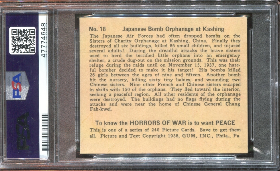 R69 Horrors of War #18 Japanese Bomb Orphanage PSA6 EX-MT