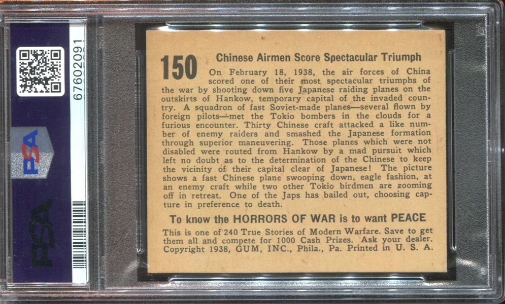 R69 Horrors of War #150 Chinese Airmen Score Spectacular Triumph PSA6 EX-MT