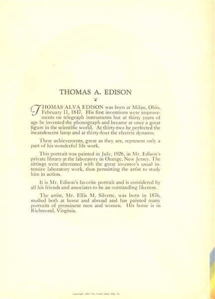 1950's Forbes Lithograph Folder - Thomas Edison