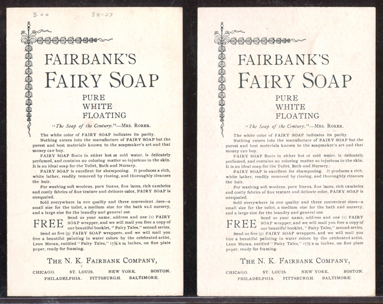 H340-2 Fairbanks Fairy Soap Near Complete Set of (11/12) Plus Extra Wesley Merritt