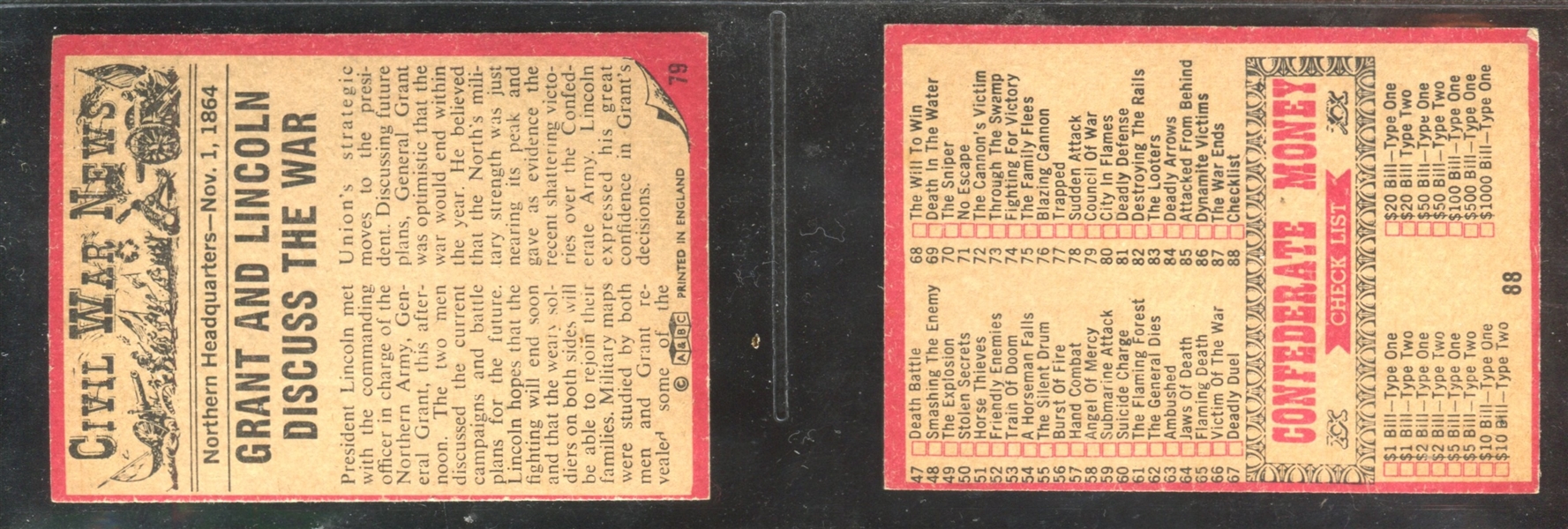 1962 Topps Civil War News Near Complete Set of (84/88) Cards