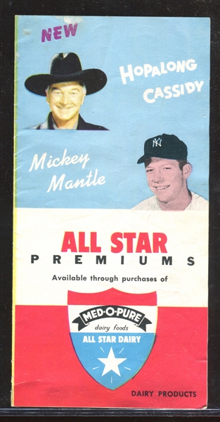 1957 Med-O-Pure Dairy Foods Brochure with Mickey Mantle and Hopalong Cassidy