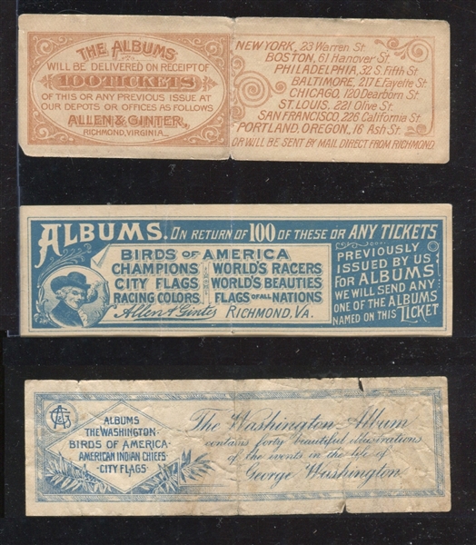 1880's Lot of (3) Allen & Ginter Album Redemption Coupons