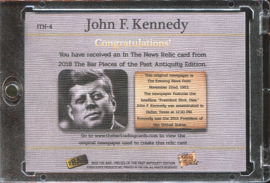 2018 The Bar Pieces of the Past Relic Card - John F. Kennedy