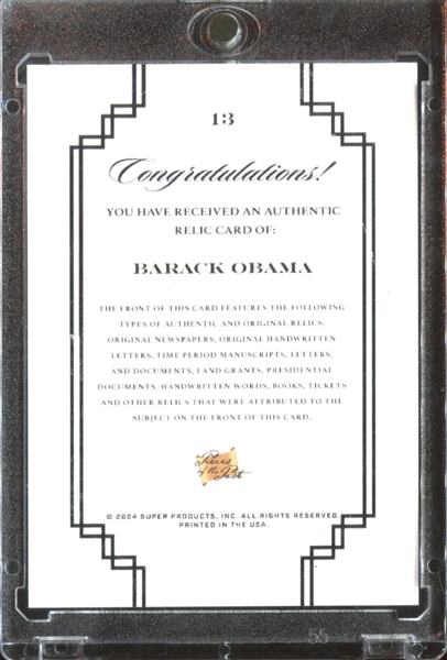 2024 Pieces of the Past Relic Card - Barack Obama