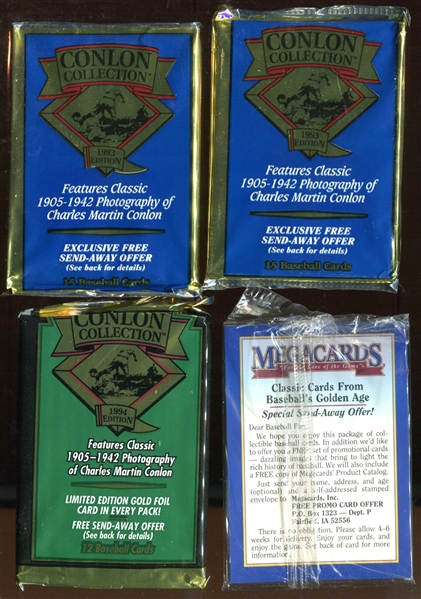 1992/93/94 Megacards and Conlon Collection Lot of (6) Unopened Wax Packs with Ruth