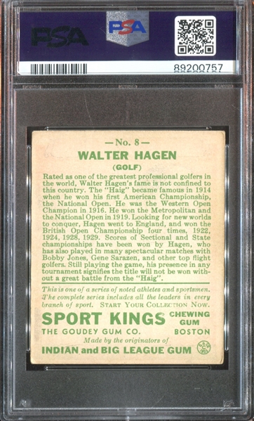 1933 Goudey Sport Kings #8 Walter Hagen Golf PSA4 VG-EX