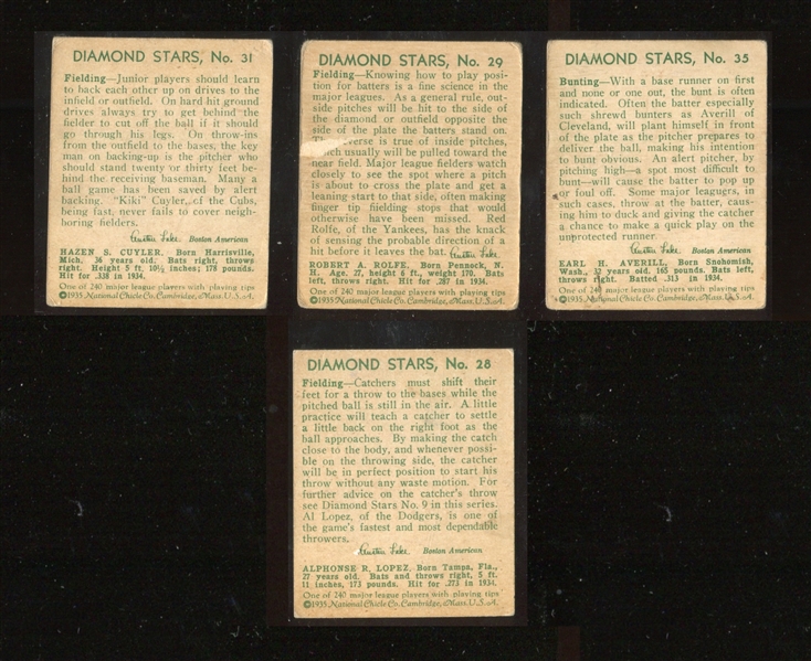 1934-5 Gum Inc Diamond Stars Lot of (4) Cards with Hall of Famers