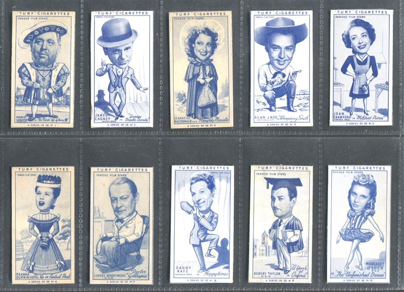 1949 Carreras Ltd Turf Famous Film Stars Complete Set of (50) Cards