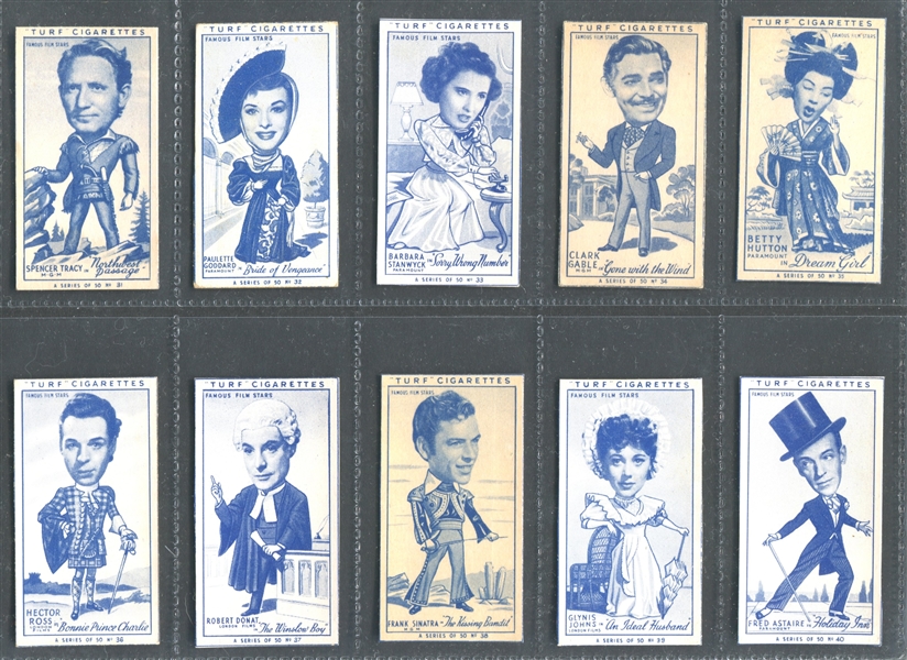 1949 Carreras Ltd Turf Famous Film Stars Complete Set of (50) Cards