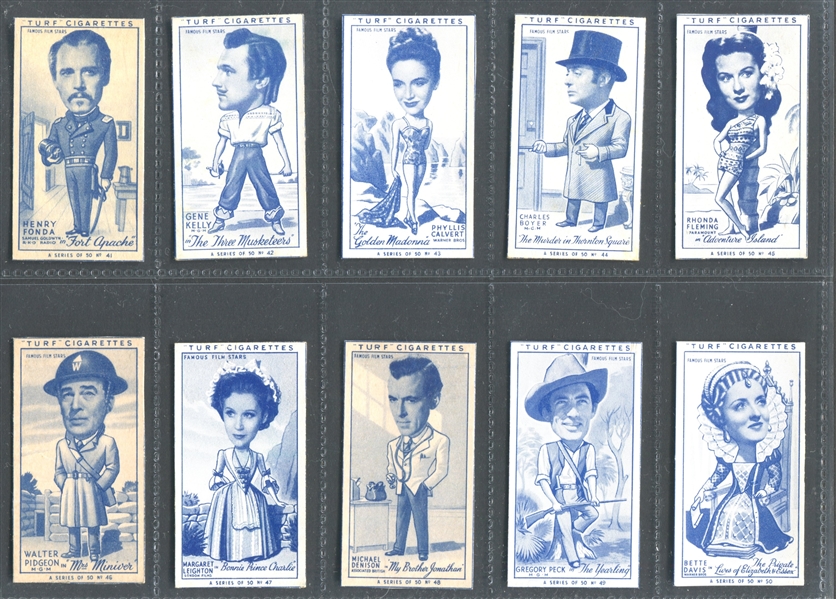 1949 Carreras Ltd Turf Famous Film Stars Complete Set of (50) Cards